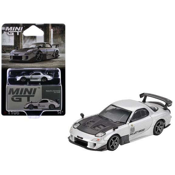 Mazda RX-7 RE-Amemiya Silver Metallic with Matt Black Hood Limited Edition 1/64 Diecast Model Car by Mini GT