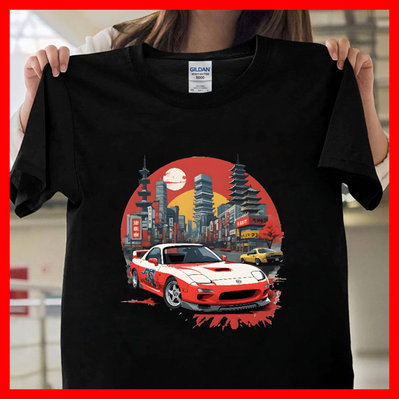 Mazda RX 7 Red Car Graphic Vintage JDM Rotary Engine Retro Fan Gift T0483 Unisex Graphic T-Shirt Soft Cotton, Sizes S-5XL
