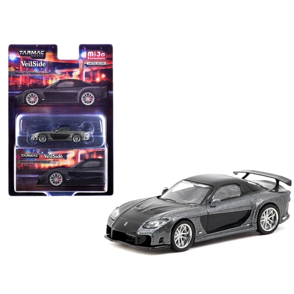 Mazda RX-7 "VeilSide Fortune7" RHD (Right Hand Drive) Gray Metallic and Black "Global64" Series 1/64 Diecast Model Car by Tarmac Works