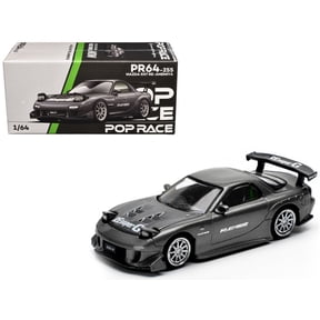 Mazda RX7 (FD) "RE Amemiya" Widebody RHD Gunmetal Gray Metallic with Carbon Hood 1/64 Die Cast Model Car by Pop Race