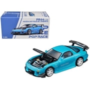 Mazda RX7 FD3S RE Amemiya RHD Light Blue with Carbon Hood Tokyo Auto Salon 2026 1/64 Die Cast Model Car by Pop Race
