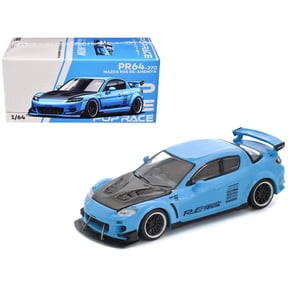 Mazda RX8 RE-Amemiya Widebody RHD (Right Hand Drive) Light Blue with Carbon Hood 1/64 Die Cast Model Car by Pop Race