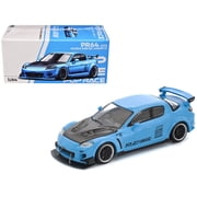Mazda RX8 RE-Amemiya Widebody RHD Right Hand Drive Light Blue with Carbon Hood 1/64 Die Cast Model Car by Pop Race