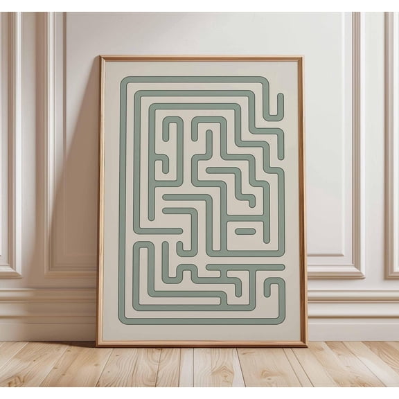 Maze Poster Retro Puzzle Wall Art Vintage Minimalist Labyrinth Decor, Unframed Poster