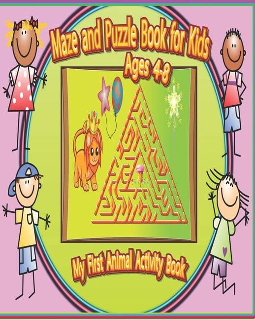 Maze and Puzzle Book for Kids Ages 4-8: My First Animal Activity Book, Colorful illustrations, 90s Games Style Word Games, Crosswords, Mazes and Cryptograms for Kids (Paperback)