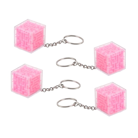 Maze Puzzle Box - Keychain for Kids and Teens - Set of 4 (Pink)