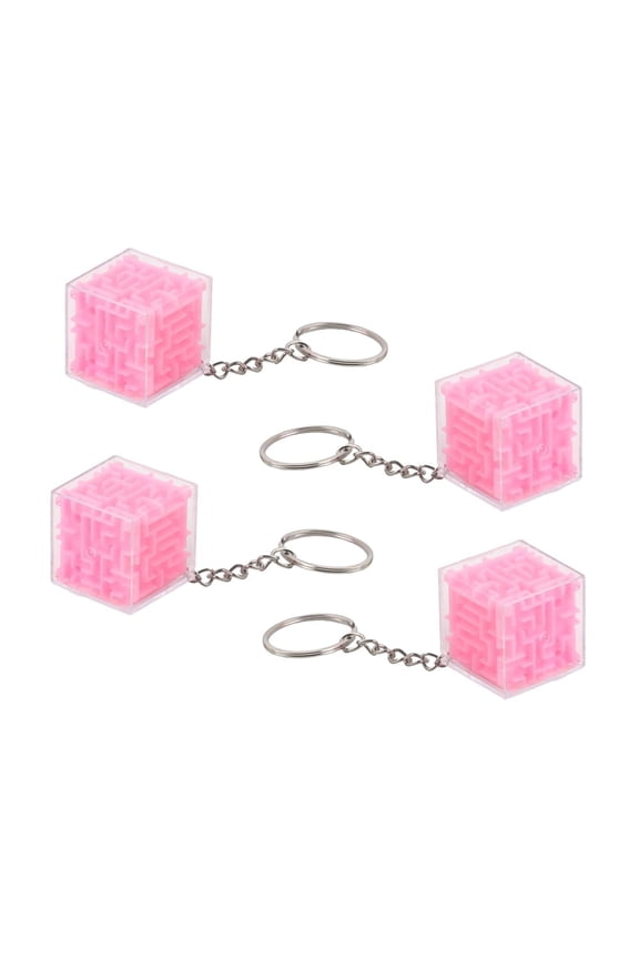 Maze Puzzle Box - Keychain for Kids and Teens - Set of 4 (Pink)