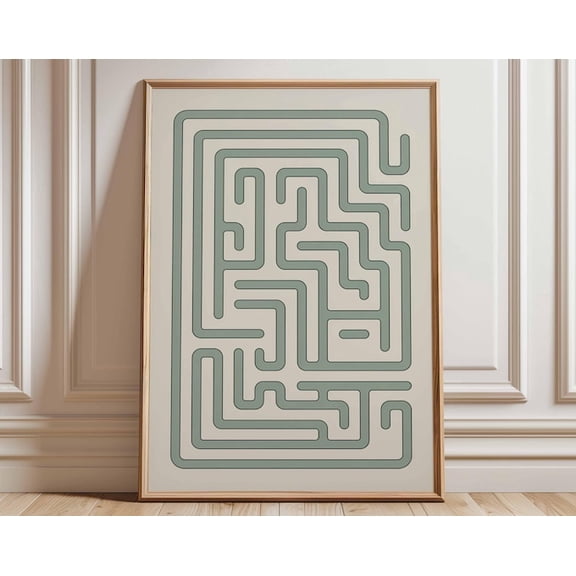 Maze Retro Puzzle Vintage Minimalist Labyrinth Wall Art Print, Unframed Paper Poster 11x14in