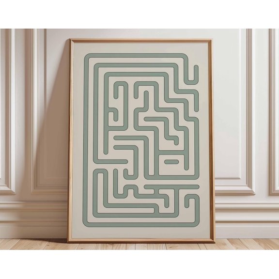 Maze Retro Puzzle Vintage Minimalist Labyrinth Wall Art Print, Unframed Paper Poster 8x10in