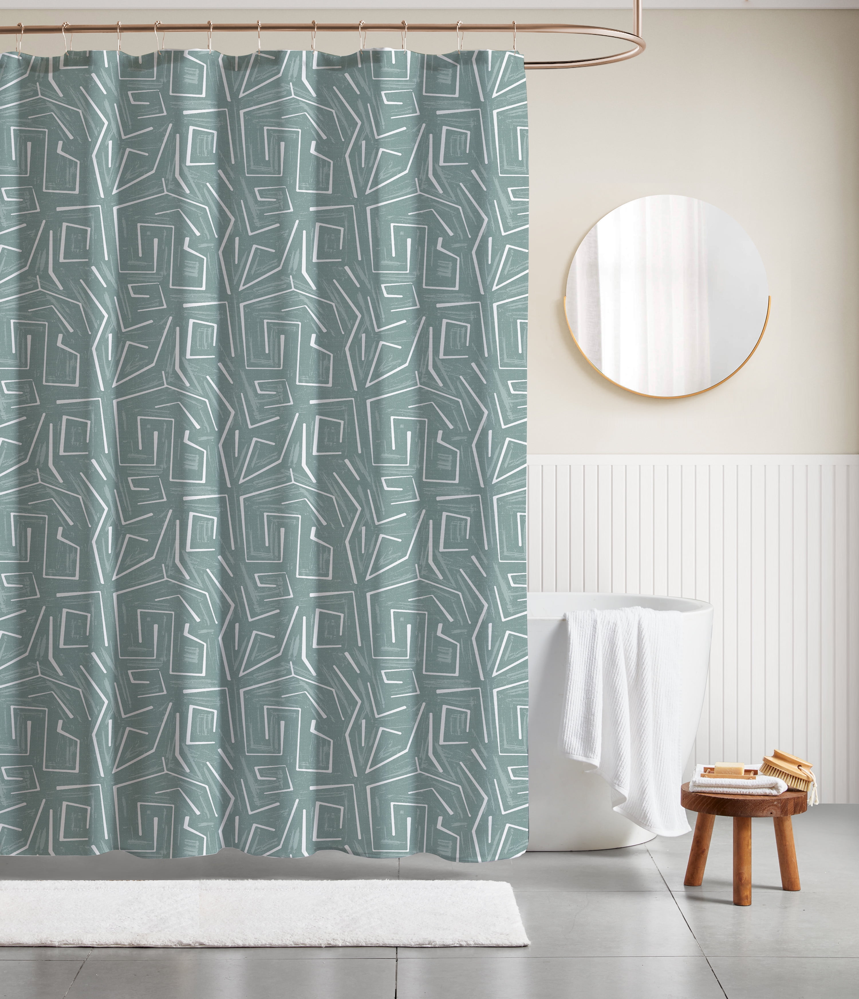Maze Teal Polyester Canvas Shower Curtain
