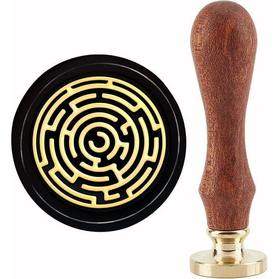 Maze Wax Seal Stamp Sealing Wax Stamps 30mm Retro Vintage Removable Brass Stamp Head with Wood Handle for Wedding Invitations Halloween Christmas Thanksgiving Gift Packing