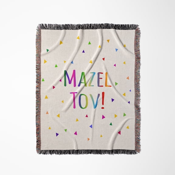 Mazel Tov - Congratulations Or Happy Birthday Colorful Rainbow Text, Woven Blanket
