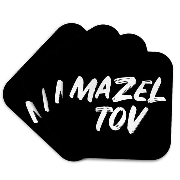 3drose, Mazel Tov. White Paint Lettering on a Black Background., Set of 4 Coasters - Soft