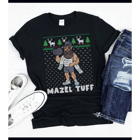 Mazel Tuff Gym Rabbi Funny Hanukkah Holiday Unisex T-Shirt for Jewish Xmas Casual up to 5XL