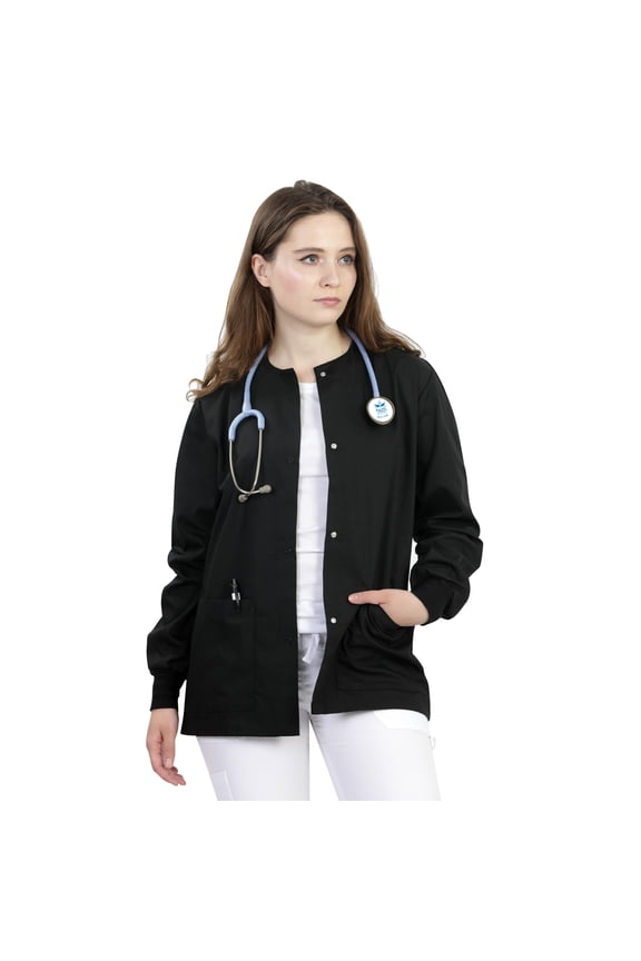 Knit Cuffs 2-Pocket Snap-Front Scrub Jacket (Women's)