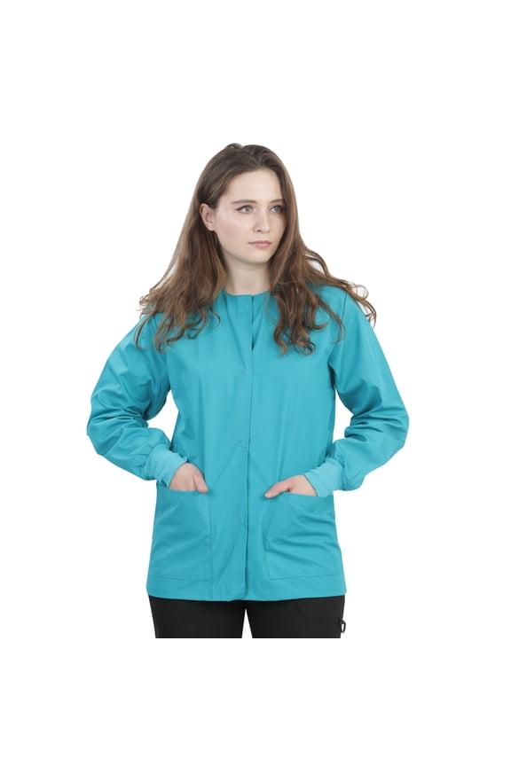 Knit Sleeves 2-Pocket Scrub Jacket