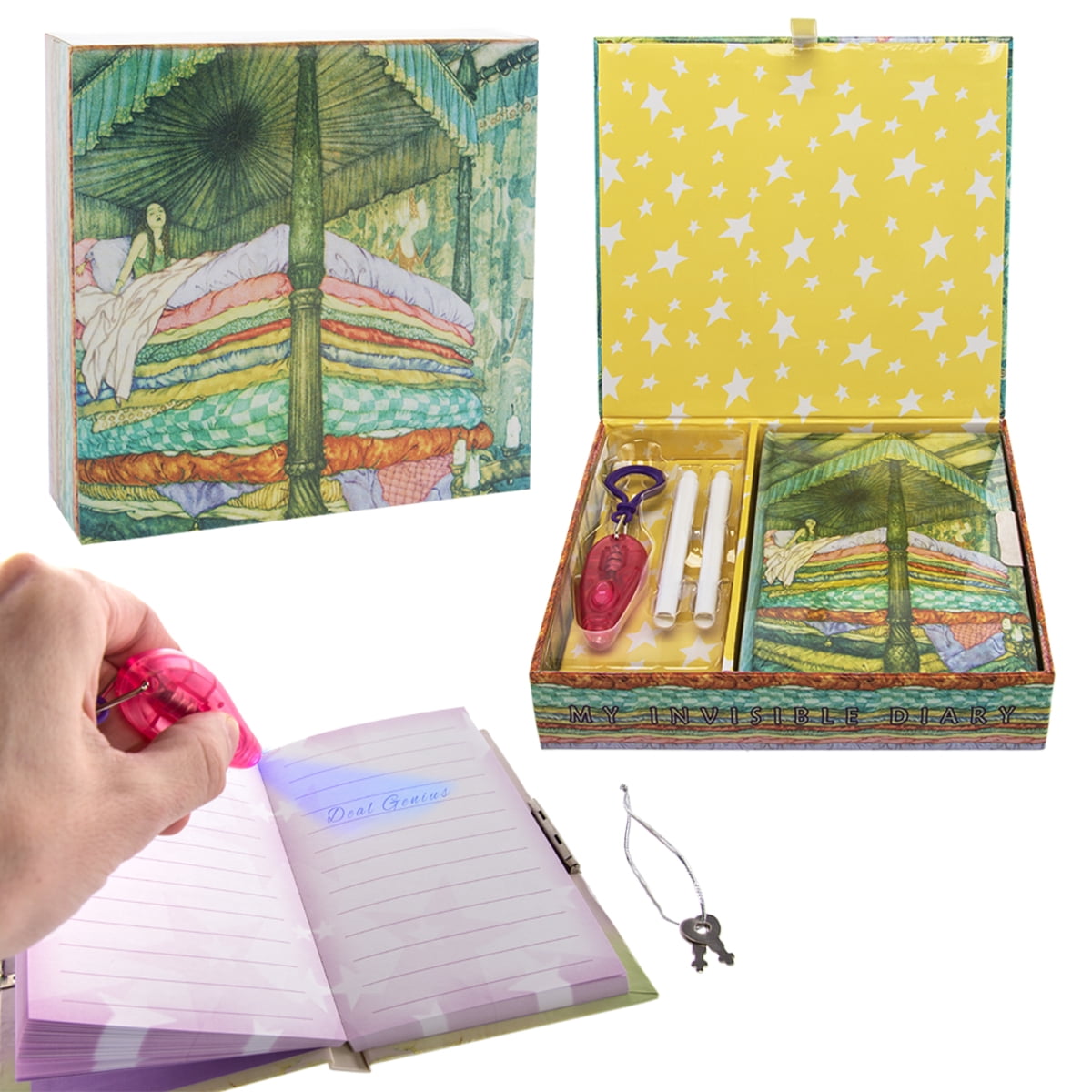 Mazeology Locking Diary With UV Light Keychain, 2 Invisible Ink Pens