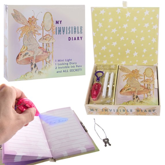Mazeology Locking Diary With UV Light Keychain, 2 Invisible Ink Pens & Magnetic Closure Keepsake Box, Hardcover Writing Journal For Secret Messages