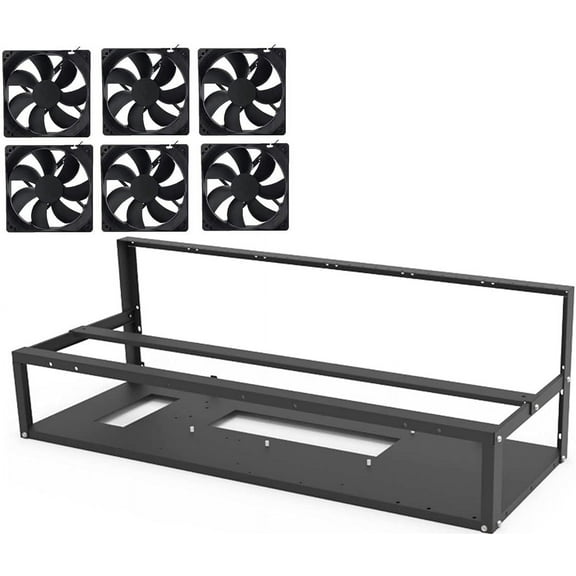 Mazepoly 6GPU/ 8GPU/12GPU Steel Mining Rig Frame Open Air Miner for Mining Cryptocurrency Bitcoin/ETH/ETC/ZEC, Dual Power Supported, Frame Rack w/ 6 Cooling Fans
