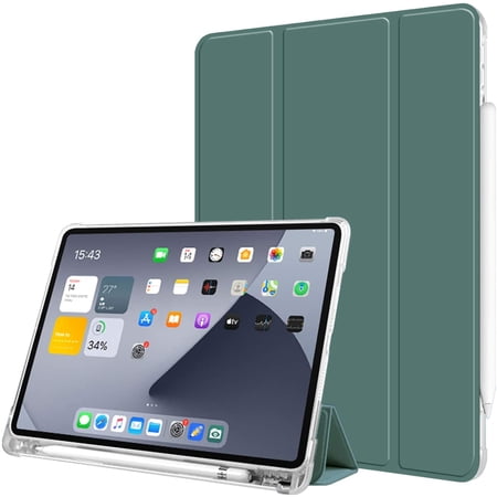 Mazepoly Case iPad Air 4 2020 10.9 Inch 4th Generation Case, Ultra Slim Trifold Stand Auto Sleep/Wake Soft TPU Shockproof Case with Pencil Holder, Dark Green