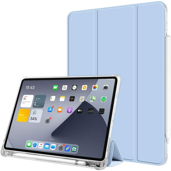 Mazepoly Case iPad Air 4 2020 10.9 Inch 4th Generation Case, Ultra Slim Trifold Stand Auto Sleep/Wake Soft TPU Shockproof Case with Pencil Holder, Light Blue