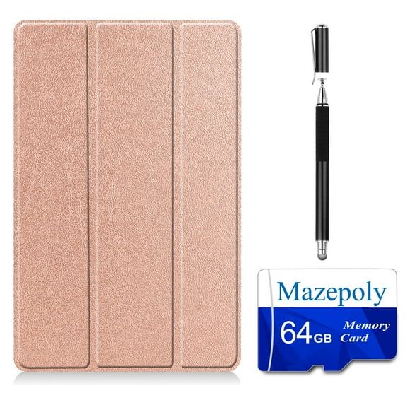 Mazepoly Galaxy Tab A7 (SM-T500/T505/T507) Accessories Bundle: Samsung Tab A7 10.4 inch Smart Rose gold Case, 64GB Memory Card with adapter and Disc and Fiber Tip 2-in-1 Stylus Capacitive Pen