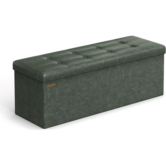Mazie Collection - 43 Inches Folding Storage Ottoman Bench, Ottoman with Storage, Foot Rest Stool, Load 660 lb, for Living Room, Synthetic Leather, Forest Green ULSF070C01