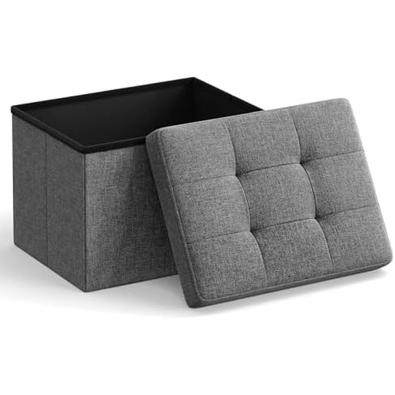 Mazie Collection - Small Folding Storage Ottoman, Foot Rest Stool, 12.2 x 16.1 x 12.2 Inches, 286 lb Load Capacity, for Living Room, Bedroom, Home Office, Dorm, Dark Gray ULSF102G01