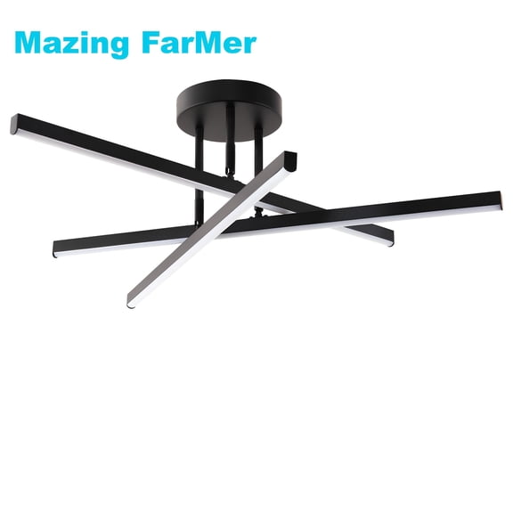 Mazing FarMer Modern LED Semi Flush Mount Ceiling Light, Matte Black Integrated LED Ceiling Fixture with Stepless Wall Switch Dimming for Bedroom Living Room Dining Room