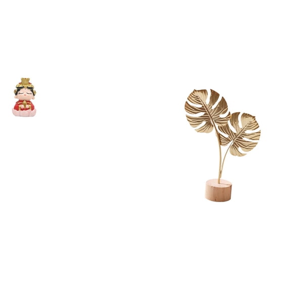 Mazu Sculpture Leaf Shaped Figurine Ornament Wood Base Design for Office Desk Bookshelf Mantel