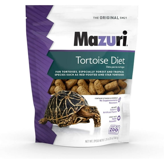 Mazuri Tortoise Diet, Burmese & Indian Star Tortoises, Elongated & Red-Footed Tortoises, Adult Box & Adult Wood Turtles, 1.25 lbs