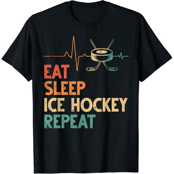 Mb Eat Sleep Ice Hockey Repeat Heartbeat Vintage Sports Love T-Shirt Unisex Full Size S-5XL
