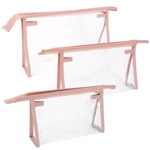 Mber 3-Pack TSA Approved Toiletry Bag, Clear Makeup Bag, Clear Travel Cosmetic Bags Pouches with Zipper, Pink