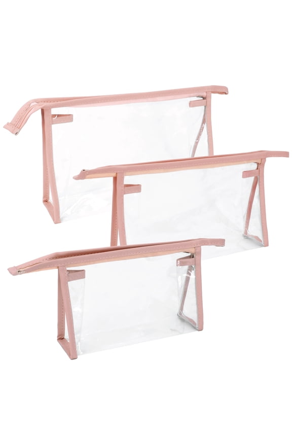 3-Pack TSA Approved Toiletry Bag, Clear Makeup Bag, Clear Travel Cosmetic Bags Pouches with Zipper, Pink