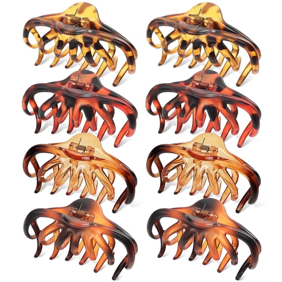 Mber 8 Pack Hair Claw Clips for Thick Hair, Thin Hair, Long & Curly Hair, 4" Octopus Hair Clip Large Claw Clips Non-Slip Jaw Clips Hair Tortoise Brown