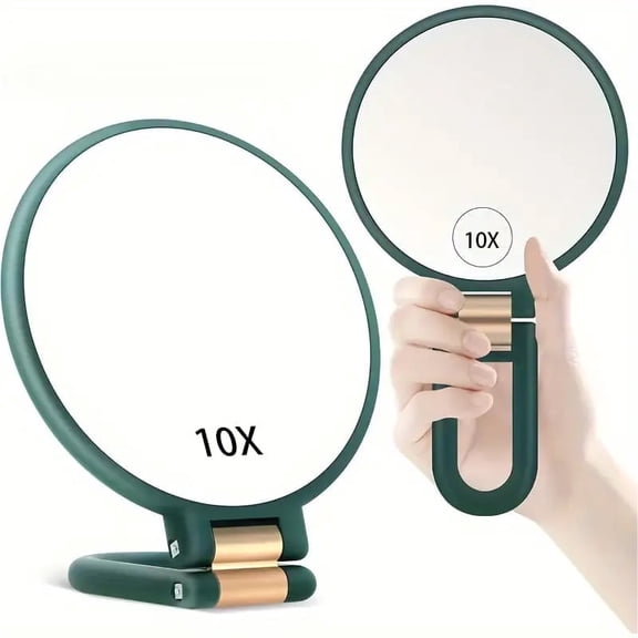 Mber Hand Mirror For Makeup Mirror 2-Sided 1X 10X Magnifying Mirror, Travel Mirror With Stand, Foldable Handheld Mirrors with Handle, Green