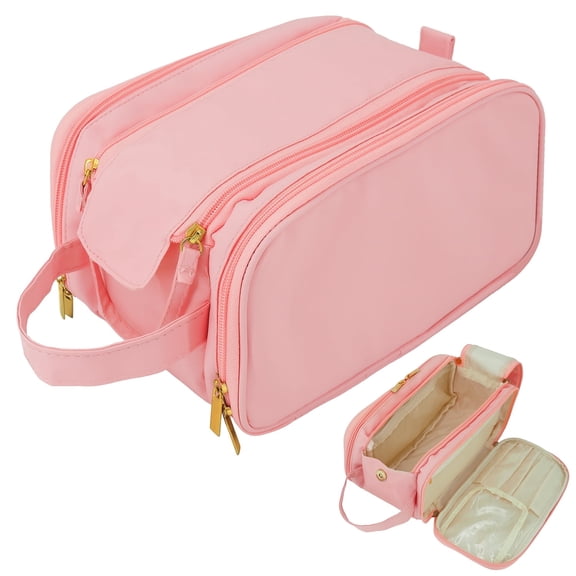 Mber Makeup Bag Travel Toiletry Bag Travel, Zipper Cosmetic Bags Organizer for Skincare & Toiletries Travel Bag with Compartments, Pink