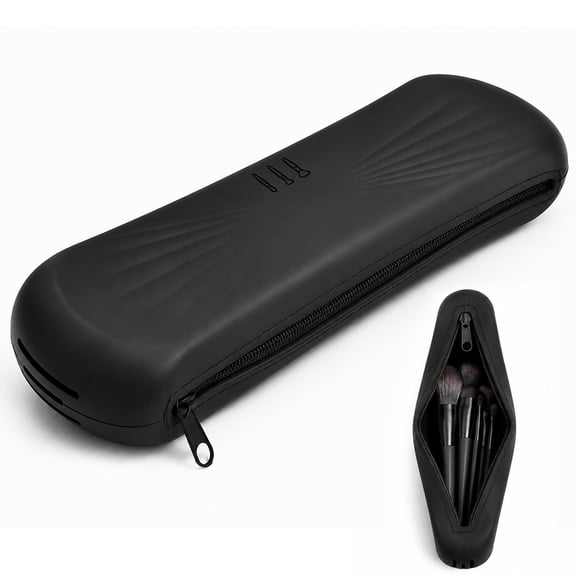 Mber Makeup Brush Bag, Zipper Makeup Brush Case, Silicone Makeup Brush Holder Travel Makeup Bag for Brushes, Travel Size Makeup Brush Pouch, Black