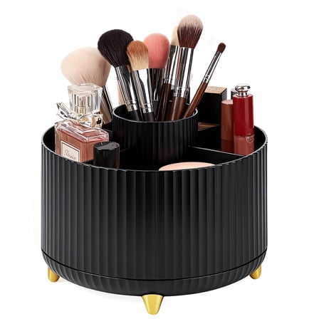 Mber Makeup Brush Holder Organizer, Pencil Pen Holder Cup for Desk Organizer, 360° Rotating Makeup Brushes Holder for Vanity Cosmetic Organizer, Black