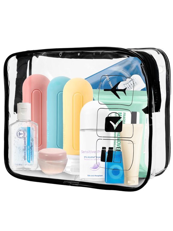 TSA Approved Clear Toiletry Bag for Travel Size Toiletries, Clear Makeup Bag Organizer, Clear Zipper Pouches & Clear Travel Bags TSA for Cosmetic