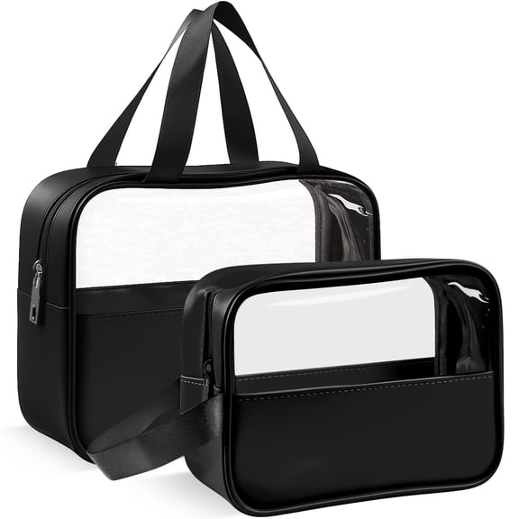 Mber TSA Approved Clear Toiletry Bag Set, 2 Pack Waterproof Travel Makeup Organizer with Handle and Quart Size Zipper Cosmetic Storage Pouch, Black