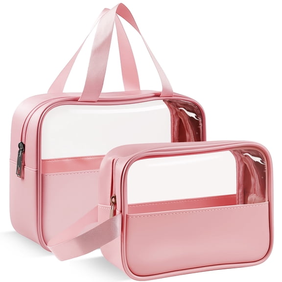 Mber TSA Approved Toiletry Bag Clear Makeup Bag Organizer, Clear Toiletry Bag Set, Clear Zipper Pouches Quart Size & Clear Travel Cosmetic Bags, Pink