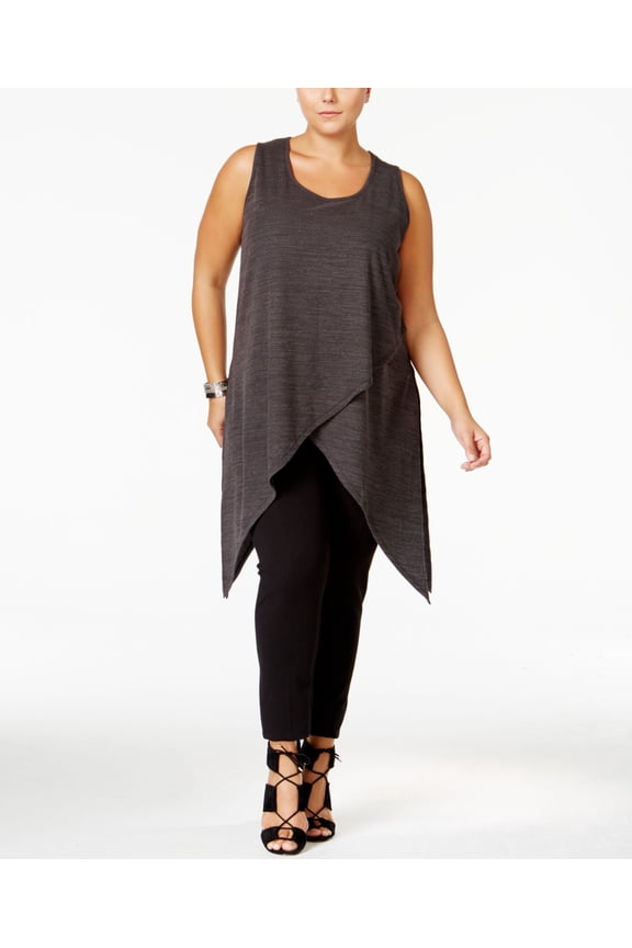 By Tess Holliday Trendy Plus Size Layered Tunic Black 4XL