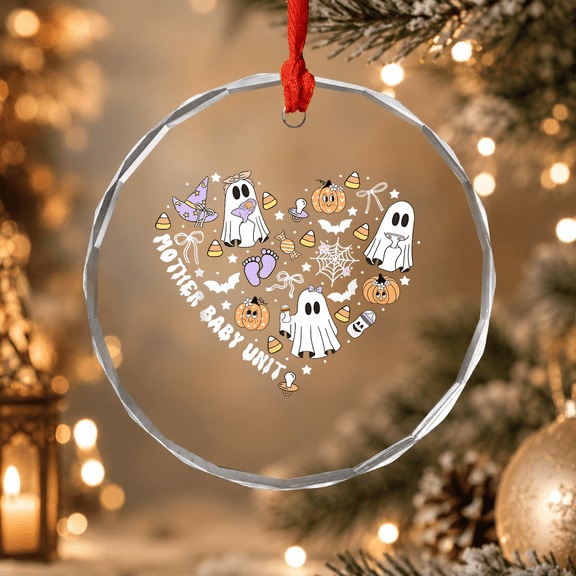 Mbu Mother Baby Unit Halloween Heart Fall Postpartum Nurse Ornament, Holiday Decor, Circle Glass Ornament