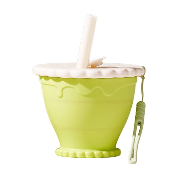 MbugAW Foldable Silicone Cup with Straw, 255ml Reusable Leakproof Travel Mug for Outdoor Family Camping Picnic Use