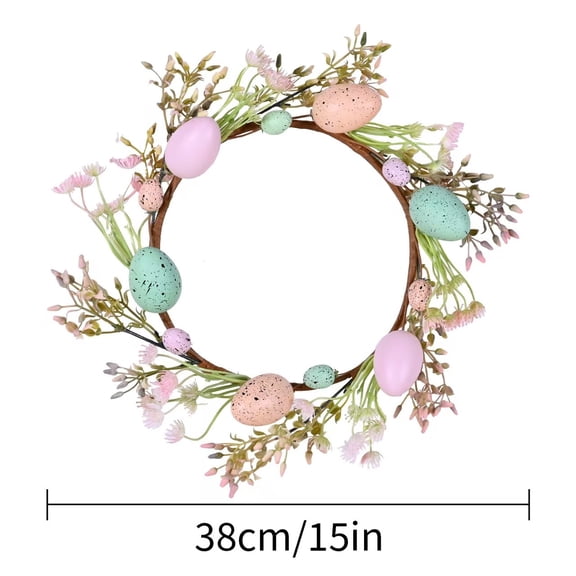 Mbvtdt 15 inch Easter Egg Wreath with Mixed Twigs and Flowers - Spring Door Wreath,Macaron Pastel Eggs and Berries,Artificial Farmhouse Floral Wreath,Easter Door Wreath for Farmhouse,Easter Gifts