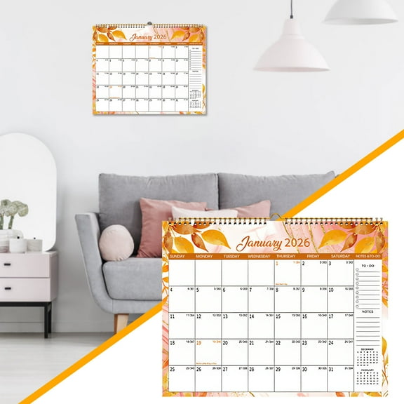 2026 English Wall Calendar With Flower Pattern Spiral Binding Monthly Planner Decorative Home Office Wall Hanging Organizer