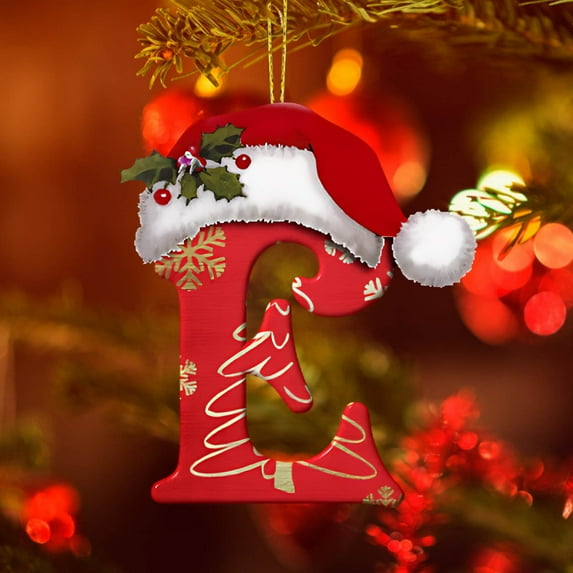 Mbvtdt 26 Initial Letters Christmas Tree Pendant,2025 Christmas Letters Ornaments A to Z Ornament Letters Decorative,Hanging Xmas Alphabet Letters,for Christmas Tree DIY Craft Xmas Ornaments,E