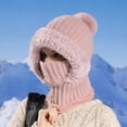 thumbnail image 1 of Mbvtdt 3 in 1 Beanie Hat with Scarf and Mask,Winter Warm Knitted Balaclava Scarf with Face Cover,Snow Caps Plush Earmuff Skull Hats with Pompom,Windproof Fleece Lined Ski Snow Hat,Pink, 1 of 9