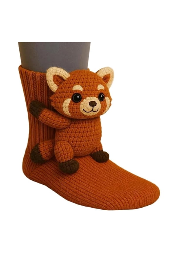 3D Knit Animal Socks,Cute Handmade Cotton Animal-Themed Socks,Hand Crocheted Soft Breathable Novelty Socks,for Winter and Christmas,E